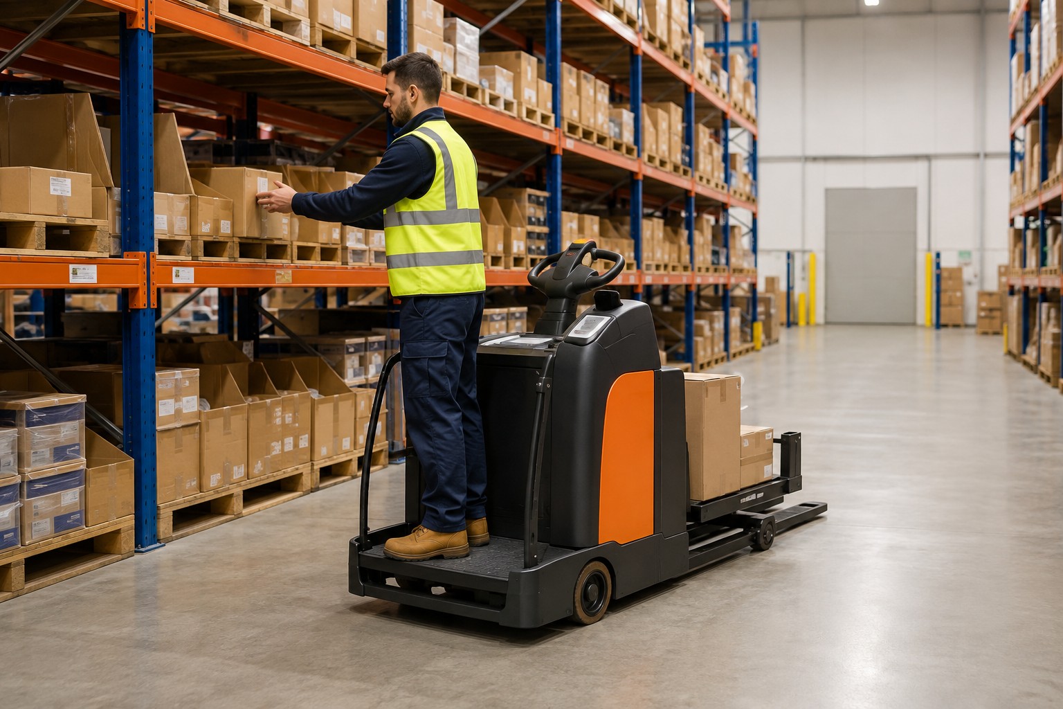 E1 low and medium-level order picker used for warehouse picking