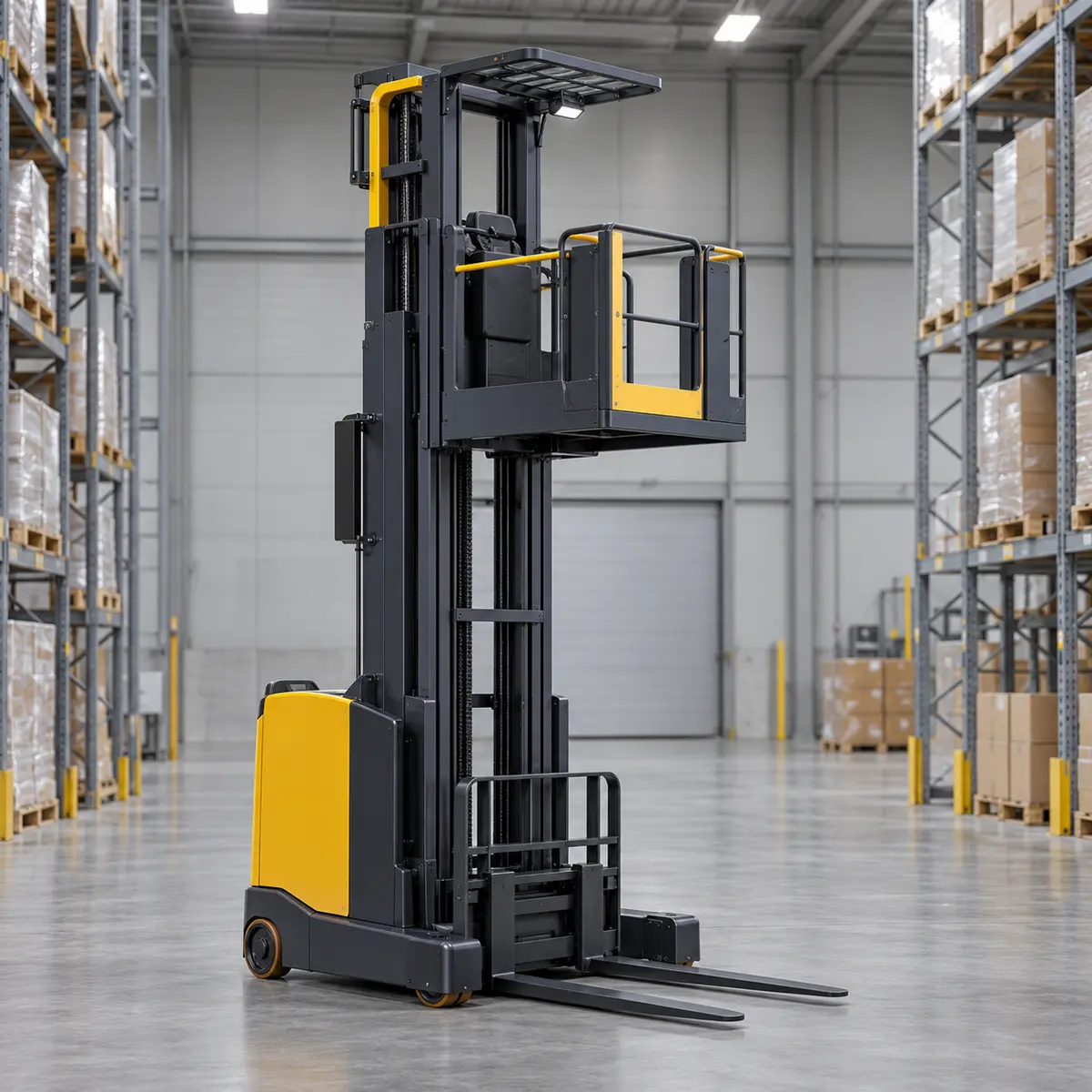 High-lift order picker with an elevated operator platform